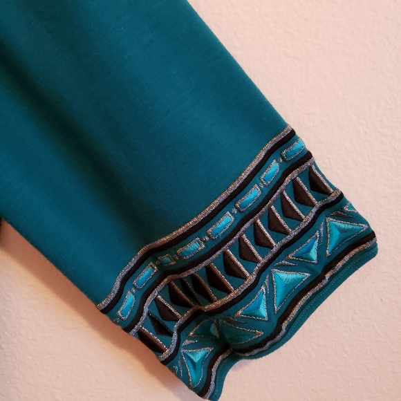 Bob Mackie teal embroidered blouse - Picture 3 of 6